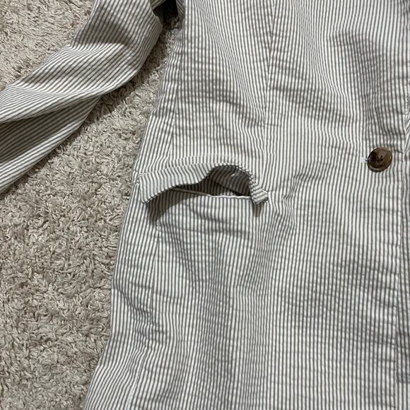 Joie Size Large Beige White Striped Single Button Seersucker Longline Blazer - Picture 3 of 6